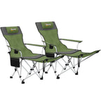 Outsunny Set of 2 Folding Camping Chairs with Footrest and Cup Holder, 82x50/100x88 cm, Green