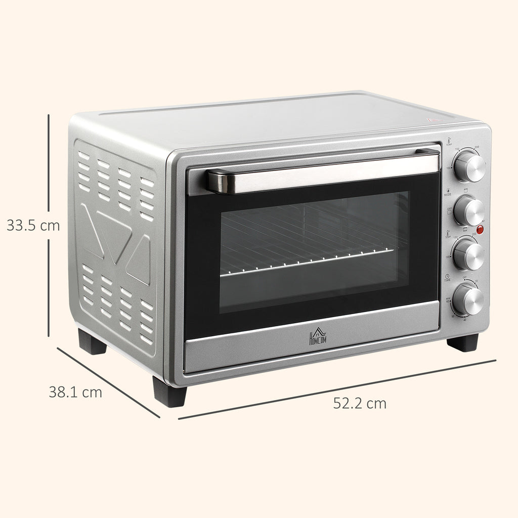 HOMCOM 32L Electric Oven with Temperature and Timer Control, 3 Cooking Modes and Accessories, Silver