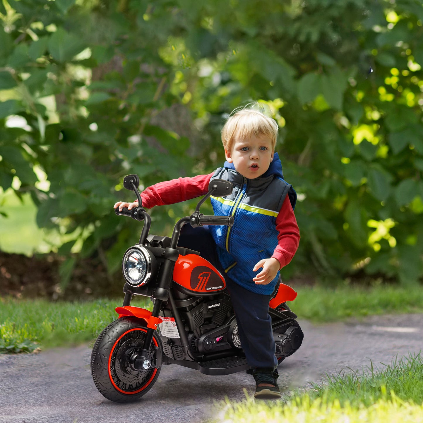 Electric Motorcycle for Children 18-36 Months with Wheels and Light, 76x42x57 cm, Red and Black