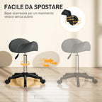 Swivel Saddle Stool with Wheels and Adjustable Height, Padded and Upholstered in Faux Leather, Grey