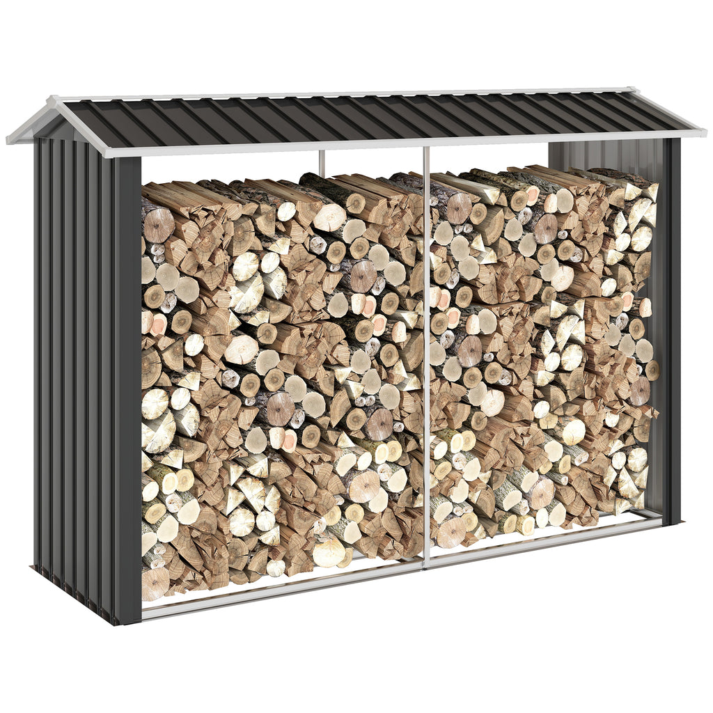 Wood Shed with Galvanized Steel Frame and Raised Base, 240x 86x160cm, Black