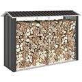 Wood Shed with Galvanized Steel Frame and Raised Base, 240x 86x160cm, Black