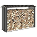 Wood Shed with Galvanized Steel Frame and Raised Base, 240x 86x160cm, Black