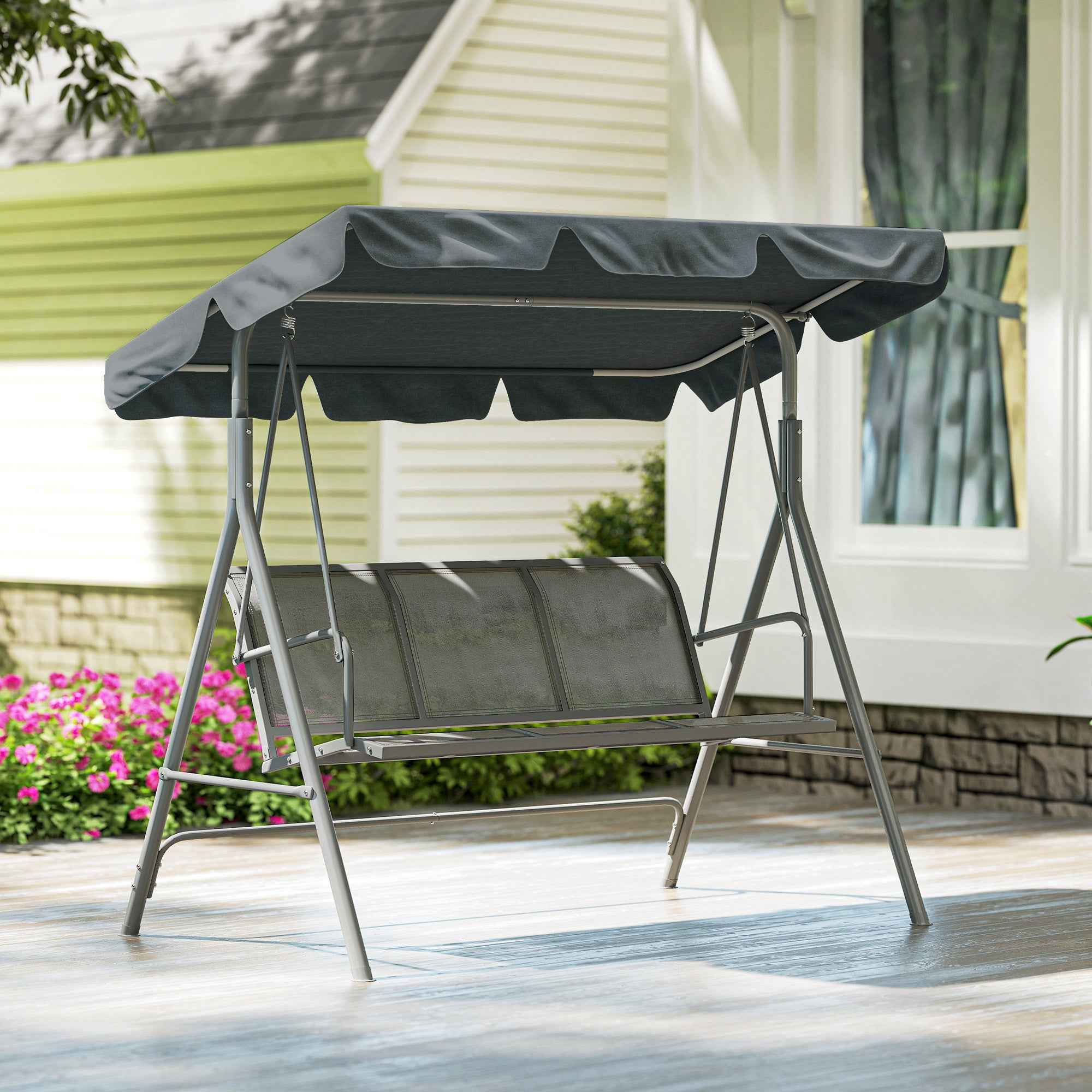 Outsunny 3-Seater Metal Garden Swing with Removable Sun Canopy, 171x108x154 cm, Dark Grey