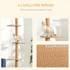 4-Tier Cat Scratching Tree, Adjustable Ceiling Mount, 43x27x228-260cm