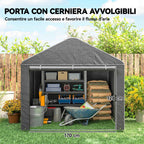 Outsunny 2x2.4m Waterproof Garden Shed with Roll-Up Door and Metal Frame, Light Grey