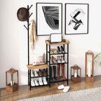 HOMCOM 6-Hook Coat Rack, Chipboard and Steel, Shoe Rack, 92.5 x 28.2 x 182 cm