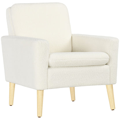 HOMCOM Padded Living Room Armchair, Modern Armchair in Fleece and Wood, 75x78x81 cm, Cream White