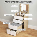 HOMCOM 3-in-1 Dressing Table with Mirror, Storage, 2 Drawers and Stool, Wooden, 50x40x78 cm, White and Oak