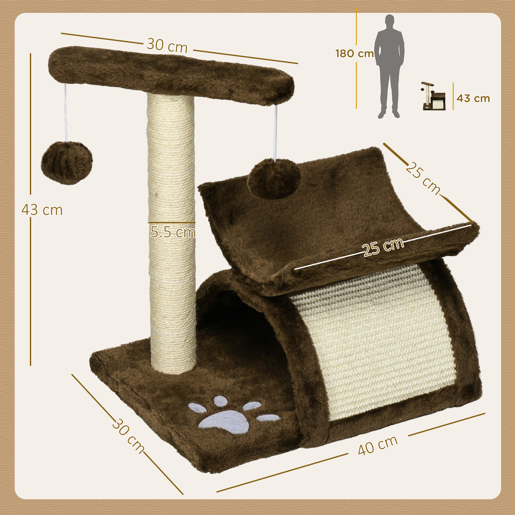 Cat Scratching Post, Cat Tree, Cat Toy, with Bed, 2 Hanging Balls in Natural Sisal, Height 43cm