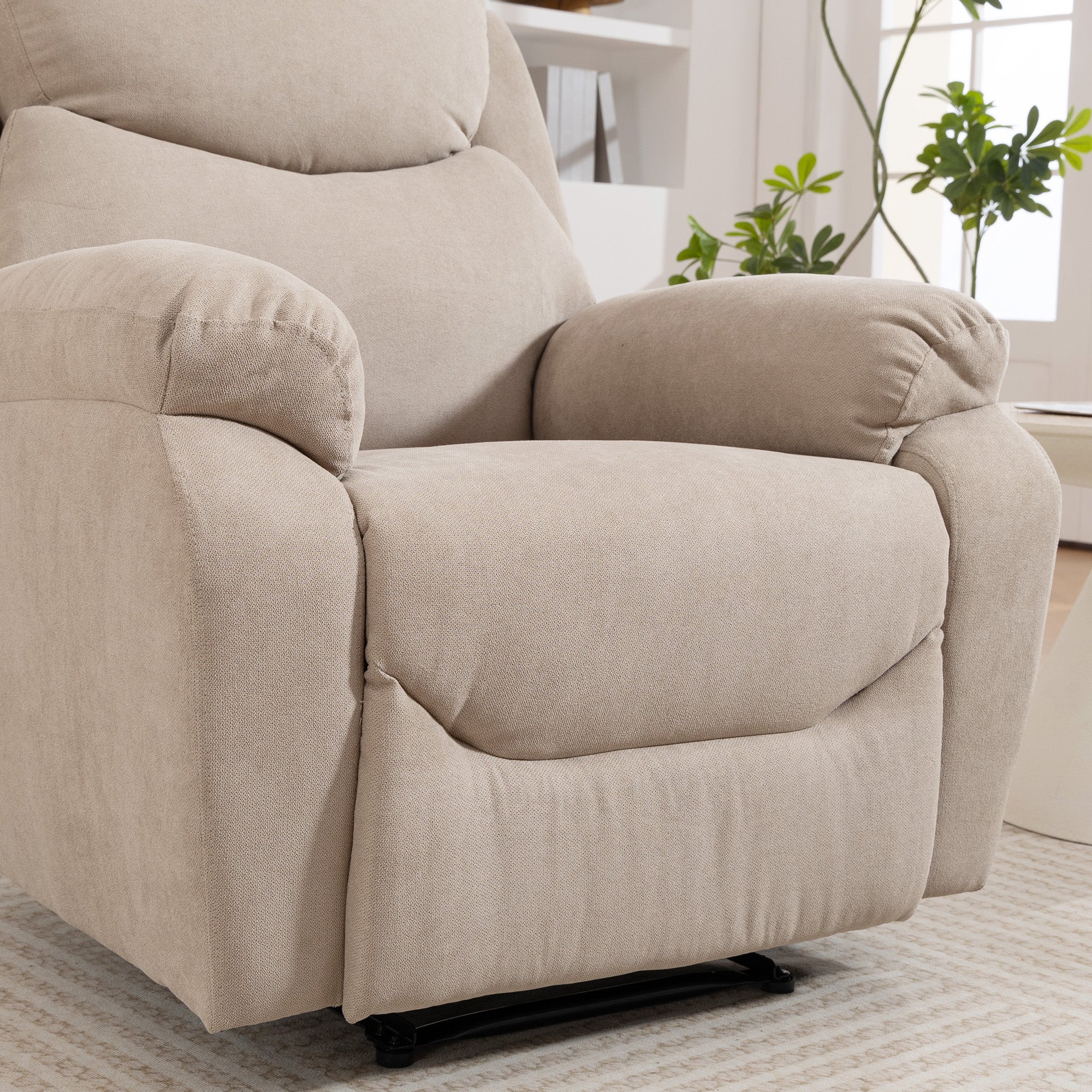 Manual Fabric Recliner Chair with Thick Cushion, Padded Armrests and Footrest, Beige