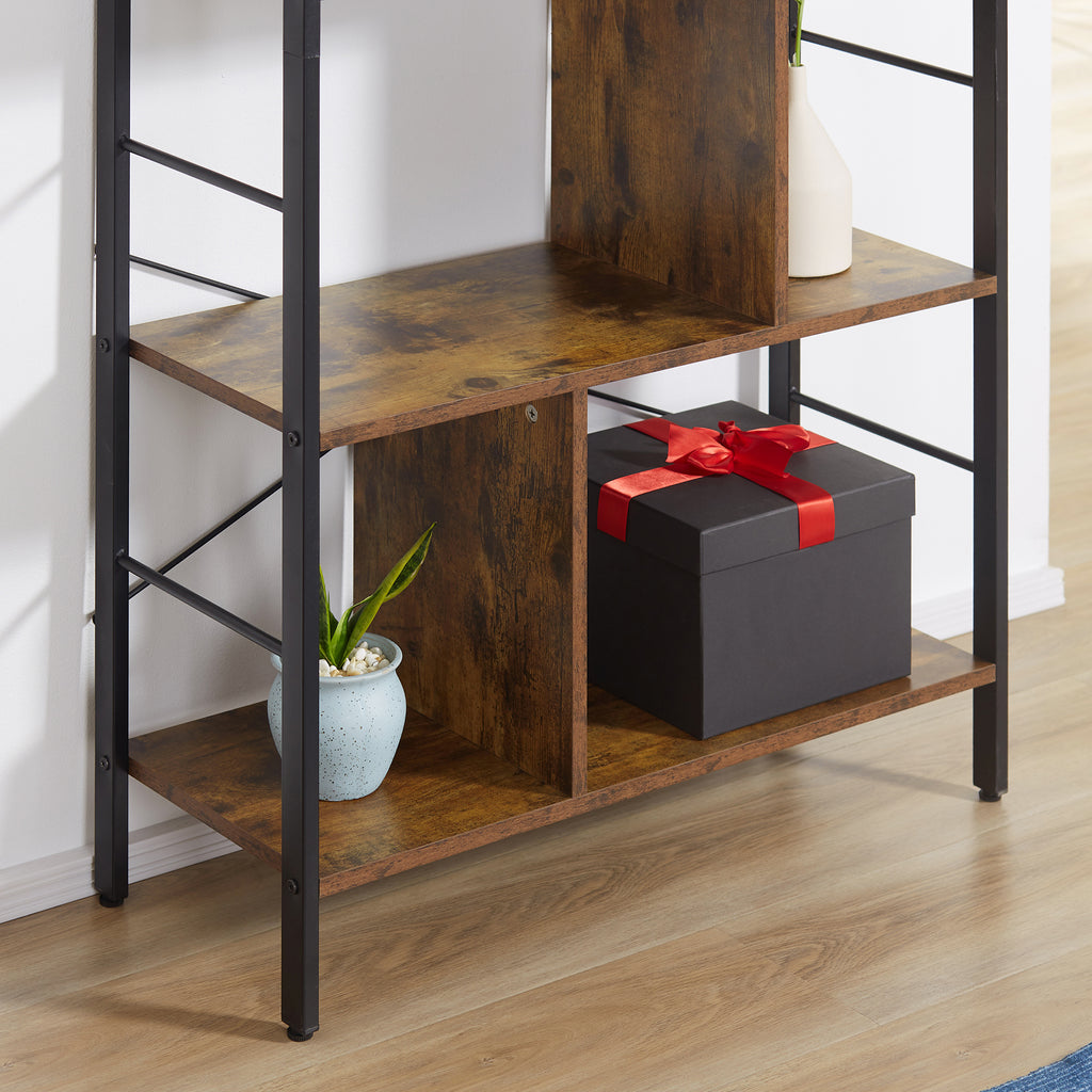 HOMCOM Industrial 5-Tier Bookcase with Open Compartments for Office, Living Room and Bedroom, Rustic Brown and Black