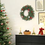 60cm Christmas Wreath with 146 Snow-Covered Branches, Pine Cones, Berries and Baubles, Green