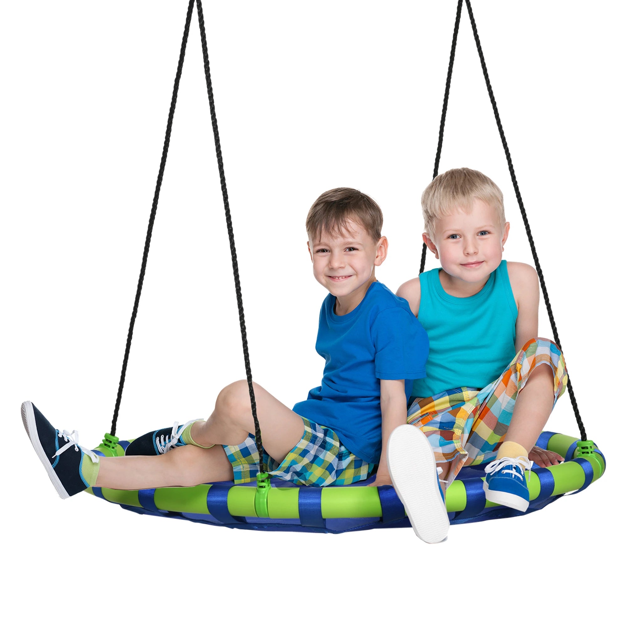 Garden Swing for Children 3-8 Years Ø100cm and Adjustable Ropes, Blue ...