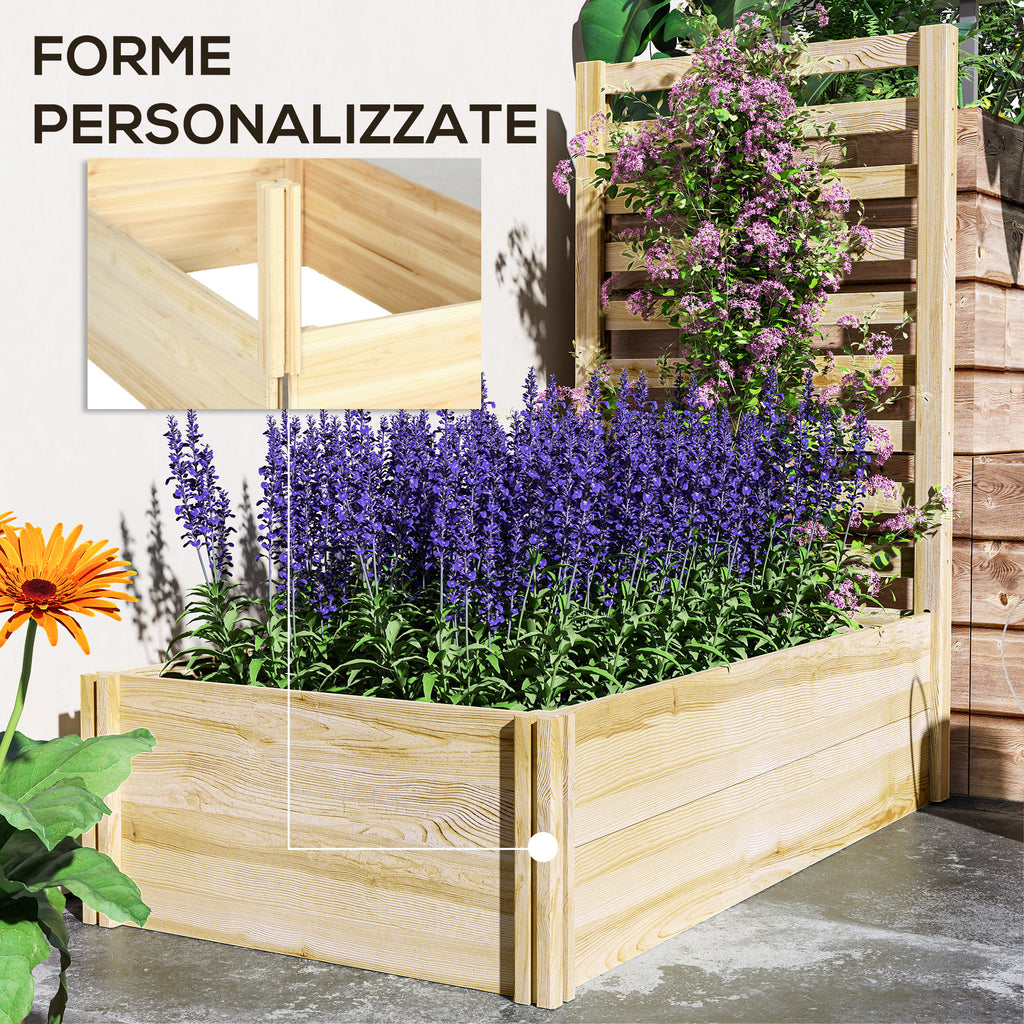 Planter with Trellis for Climbing and Open Bottom, in Fir Wood, 115x60x110 cm, Wood color