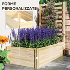 Planter with Trellis for Climbing and Open Bottom, in Fir Wood, 115x60x110 cm, Wood color