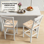 Set of 2 Bar Stools, High Back Kitchen Stools with Footrest, Pine Wood, Natural and White