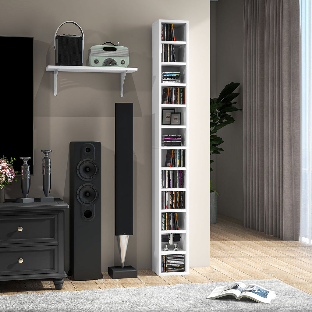 HOMCOM 12-Tier CD Storage Cabinet for 204 CDs, MDF and Chipboard, 21x20x175 cm, White