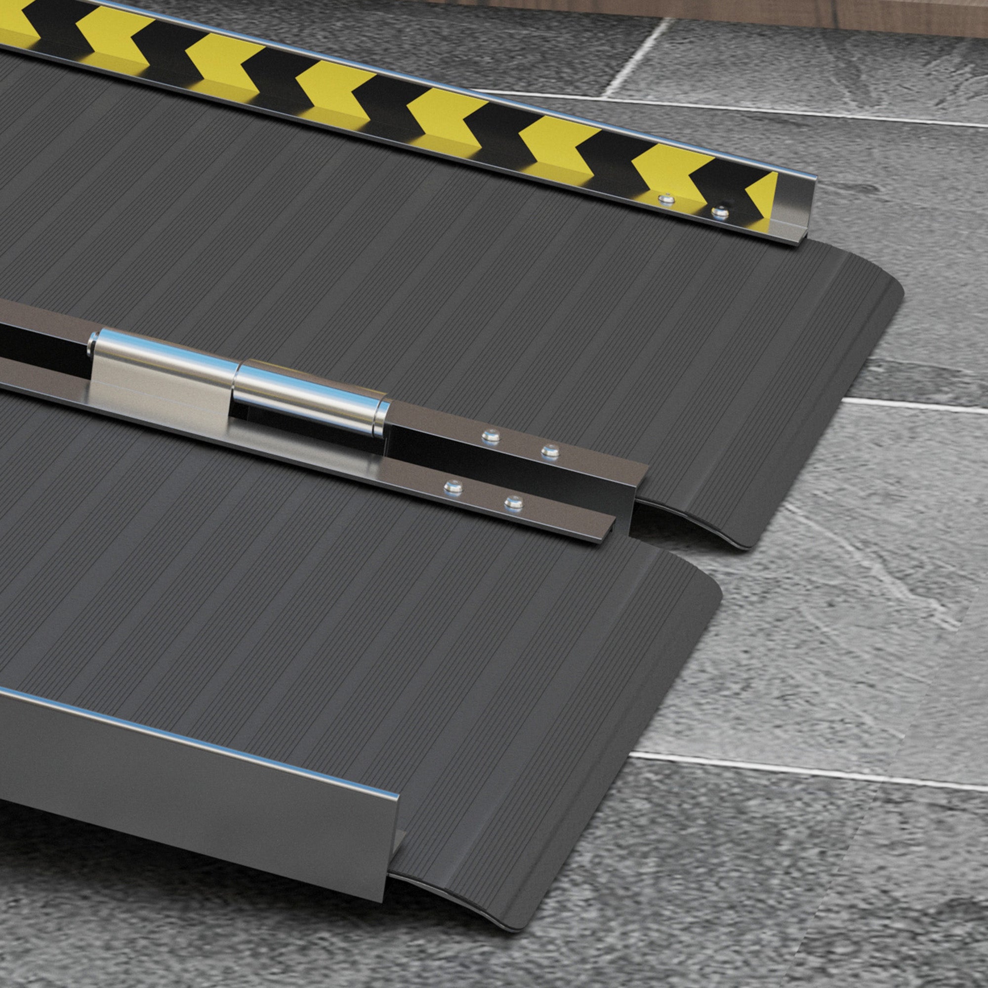 Folding Aluminum Wheelchair Ramp with Deflectors and Stickers, 91 x 73.6 x 5.1 cm, Black