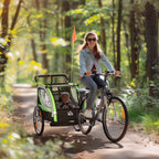 HOMCOM 2-in-1 Kids Bike Trailer and Stroller with Belt, Pockets and Flag, Green