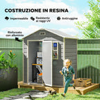 Outsunny Garden Shed, Plastic Storage Shed with Floor, Window, Lockable Door and Vents, Grey