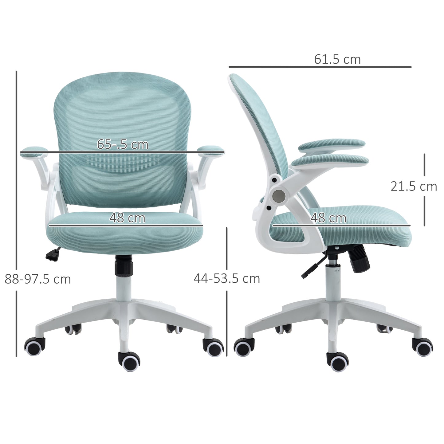 Ergonomic Office Chair with Mesh Backrest and Adjustable Height, 65.5x61.5x88-97.5cm, Light Blue - Borgè