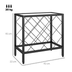 Wine Bottle Rack for 10 Bottles in Black Steel with Tempered Glass Shelf, 41x22x41 cm