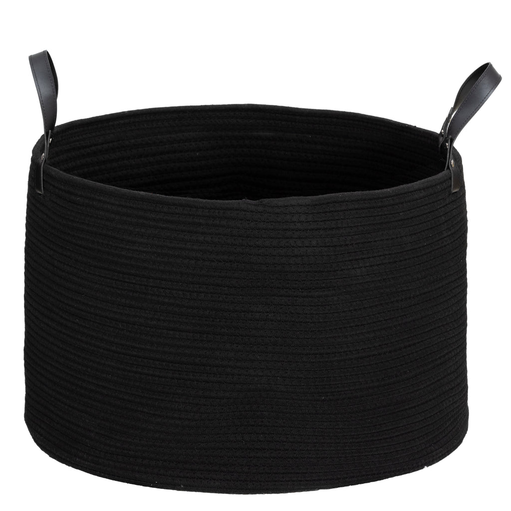 88L Portable Foldable Laundry Hamper with Natural Cotton Handles, Ø56x35.5 cm, Black