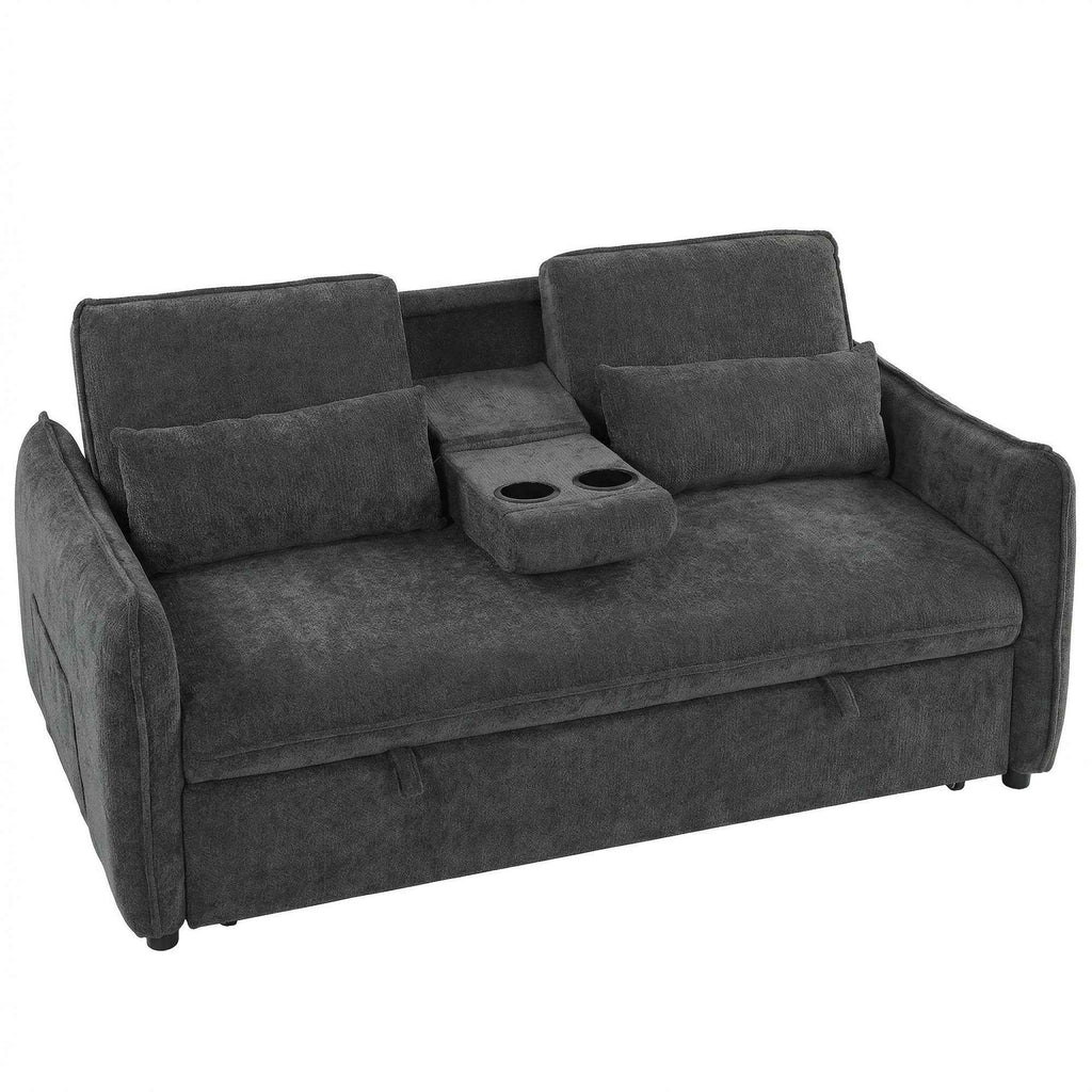HOMCOM 3-in-1 2-Seater Sofa Bed with 3-Position Adjustable Backrest and 2 Cushions, Chenille, Dark Grey