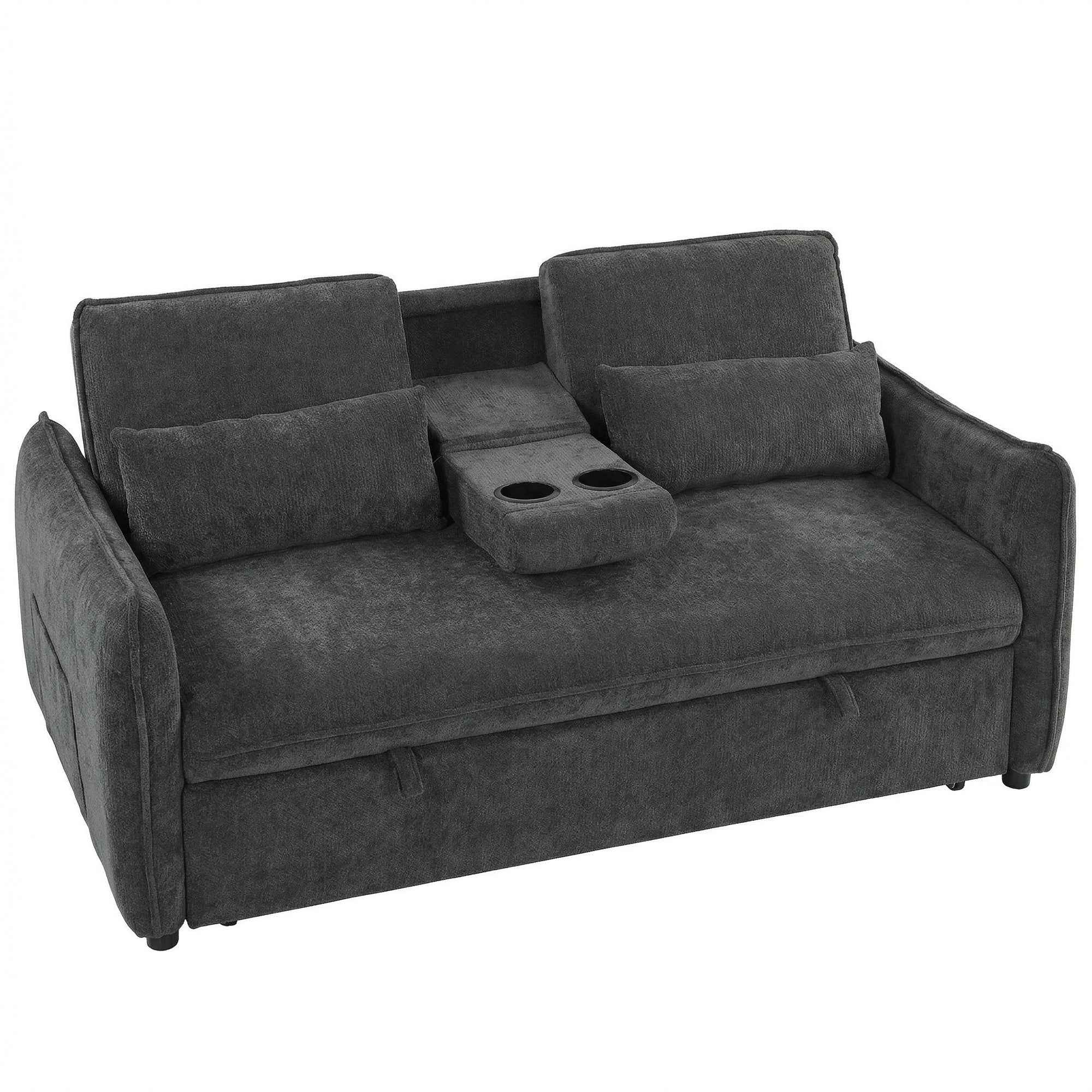HOMCOM 3-in-1 2-Seater Sofa Bed with 3-Position Adjustable Backrest and 2 Cushions, Chenille, Dark Grey
