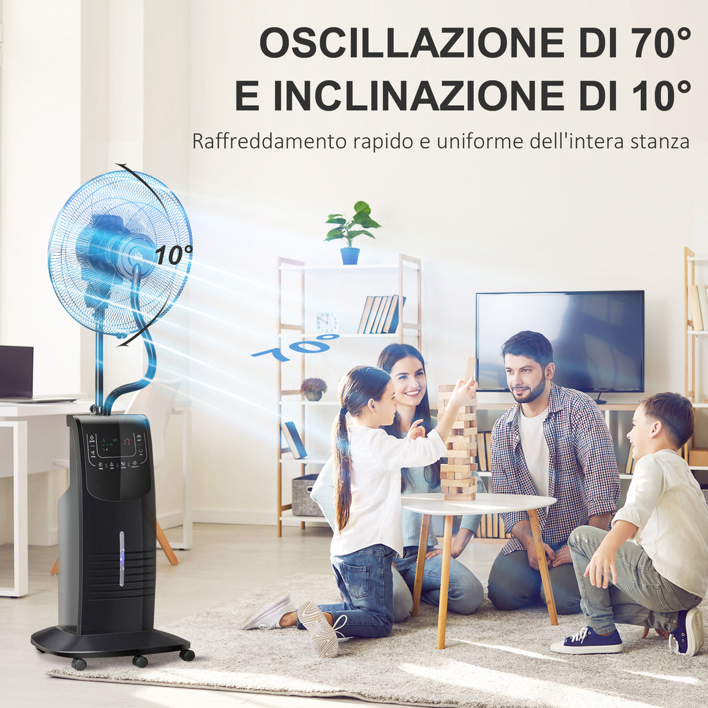 Misting Fan with 5m Remote Control, 12h Timer and 70° Oscillation, 3 Speeds, 3 Functions and Mosquito Repellent, 3.1L Tank, 90W, Ф44.5x135cm Black