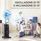 Misting Fan with 5m Remote Control, 12h Timer and 70° Oscillation, 3 Speeds, 3 Functions and Mosquito Repellent, 3.1L Tank, 90W, Ф44.5x135cm Black