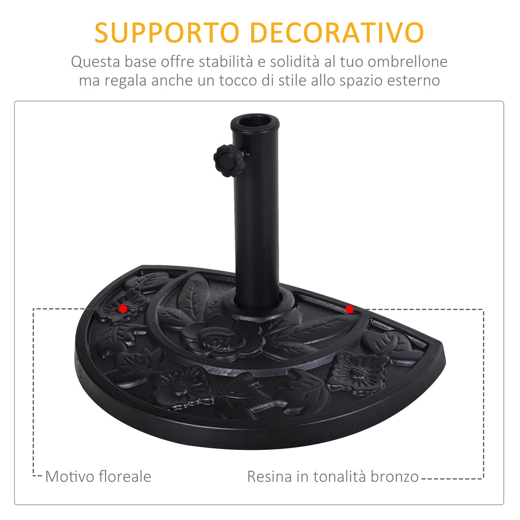 Base for Crescent Umbrella Ø3.8 and Ø4.8 mm in Resin with Crank, 50x31x32 cm, Black