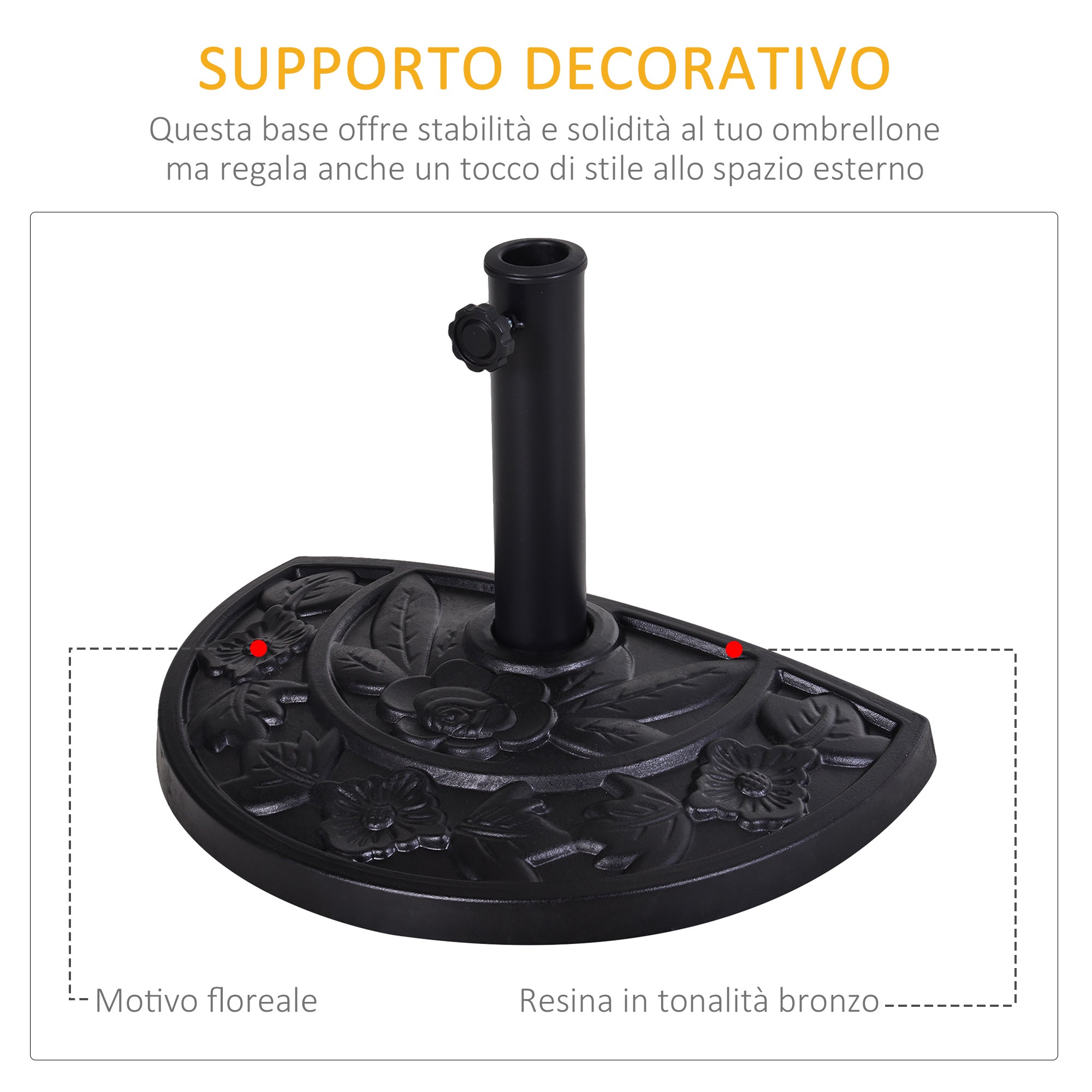 Base for Crescent Umbrella Ø3.8 and Ø4.8 mm in Resin with Crank, 50x31x32 cm, Black