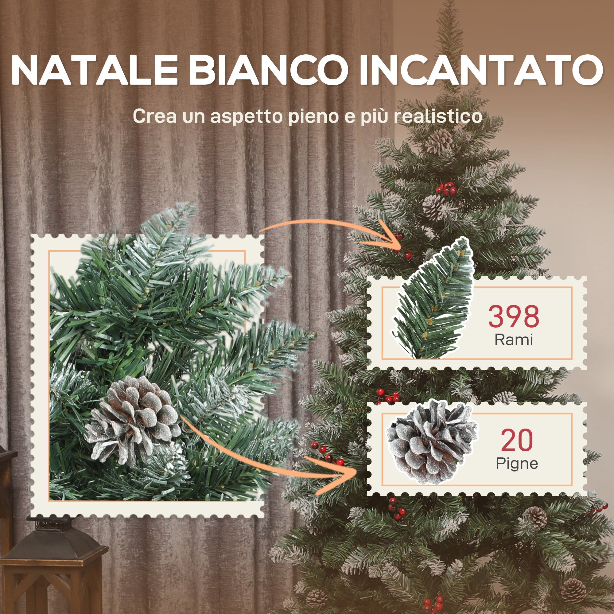 150cm Indoor Christmas Tree with 398 Branches, Pine Cones and Red Berries, Metal Base, Green