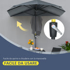 Semicircular Umbrella with Crank and Anti-UV Canopy, 200x190x240 cm, Gray