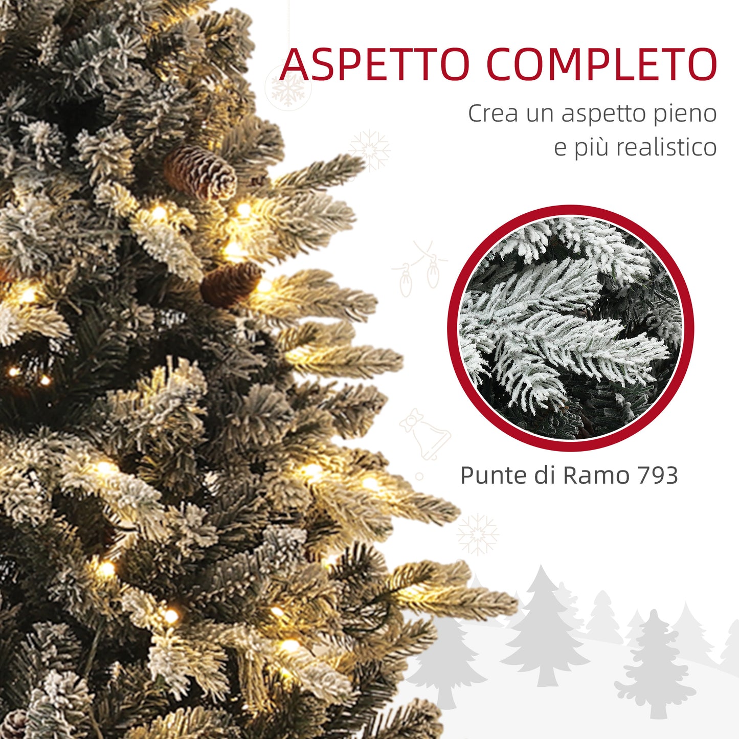 Artificial Christmas Tree 180cm with 793 Branches, LED Lights and Snow-covered Branches, Green