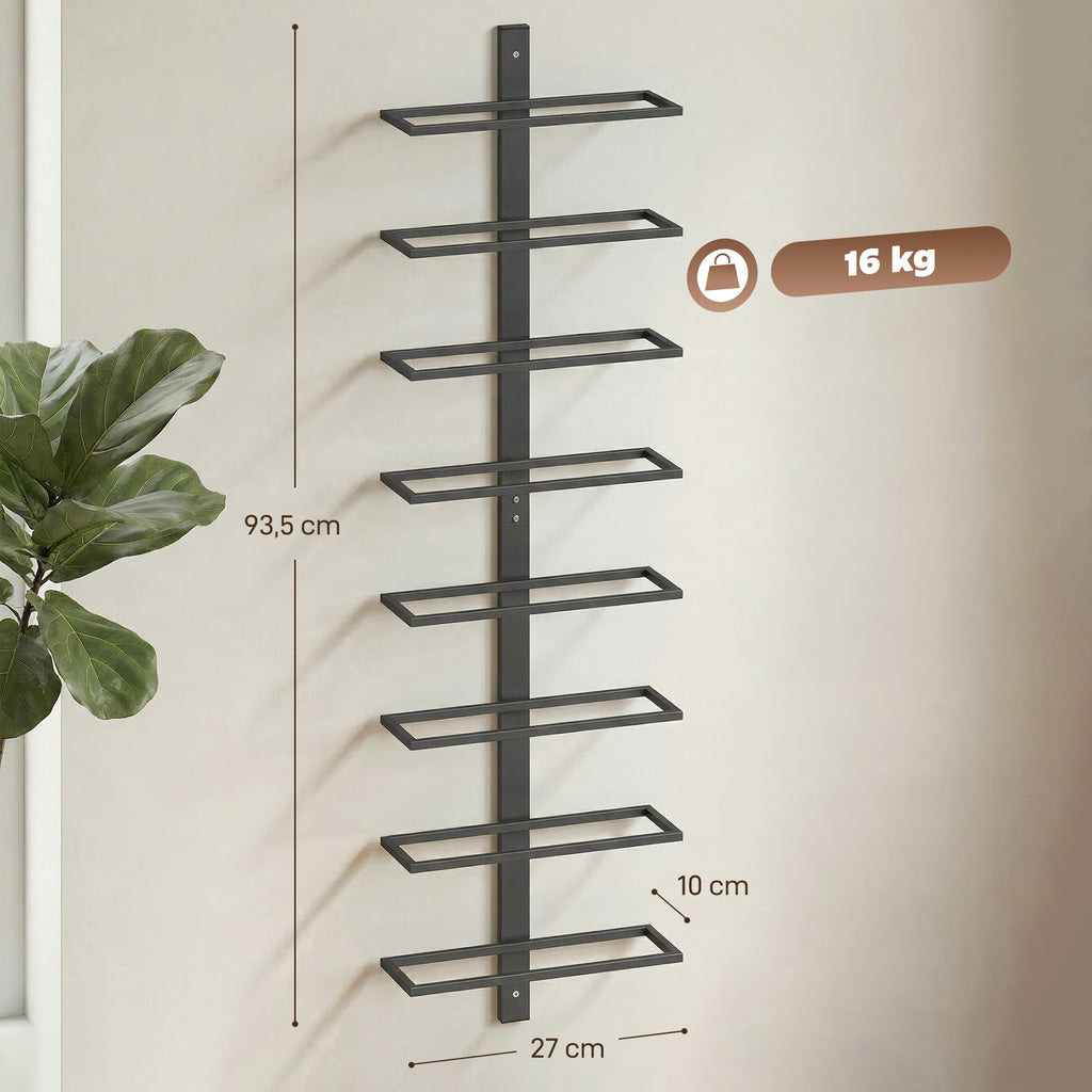 HOMCOM Wall-Mounted Steel Wine Rack for 8 Bottles, Kitchen and Living Room, 27 x 10 x 93.5 cm, Black