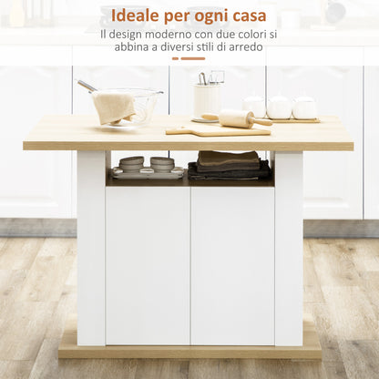 Kitchen Island 4-6 People with Cabinets and Open Shelves, in Chipboard, 110x70x75.5 cm, White and Wood color - Borgè