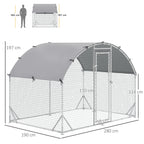 PawHut Galvanized Metal Chicken Run with Roof and UV Cover, 280x190x197 cm, Silver