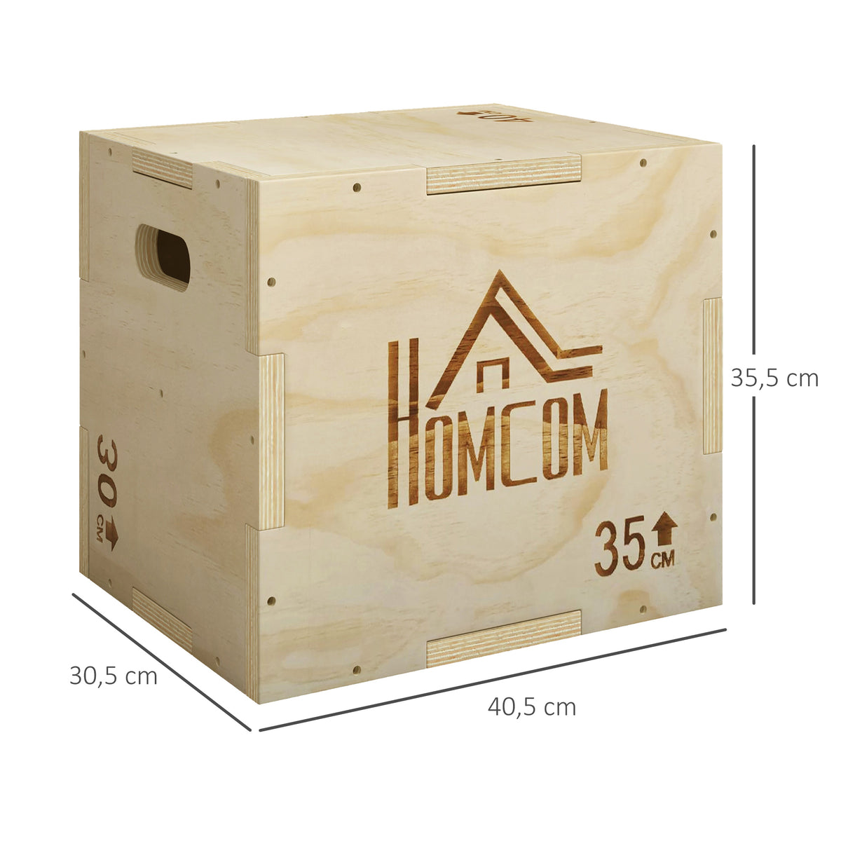 HOMCOM 3-Height Wooden Plyometric Jumping Box, 120kg Capacity, 40.5x35.5x30.5cm