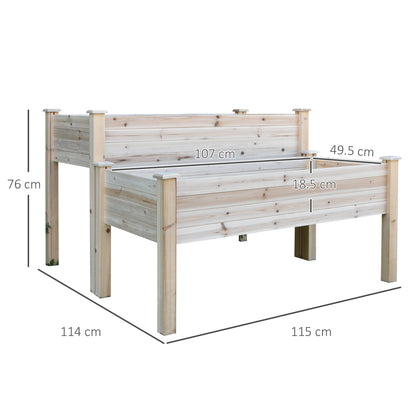 2-Tier Outdoor Planter Fir Wood with Drainage Hole, 115x114x76cm