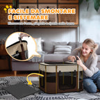 PawHut Pet Playpen with 6 Windows, 3 Doors and 2 Storage Bags, Polyester and Steel, 74x60x45 cm, Brown