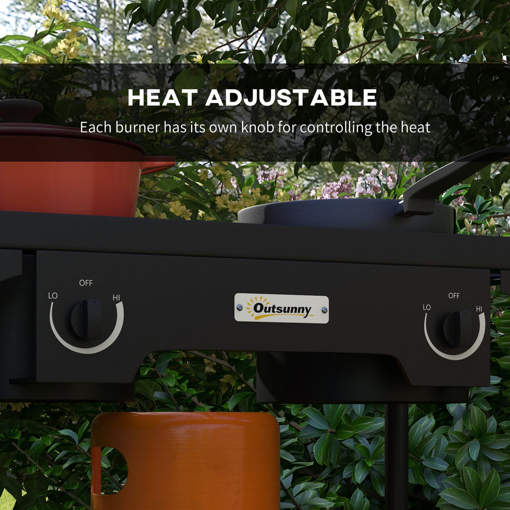 Outsunny camping gas stove with 2 150,000 BTU metal burners with removable legs, black - Borgè