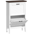 HOMCOM Country Shoe Rack with 2 Flap Drawers, Adjustable Shelves, White Design.