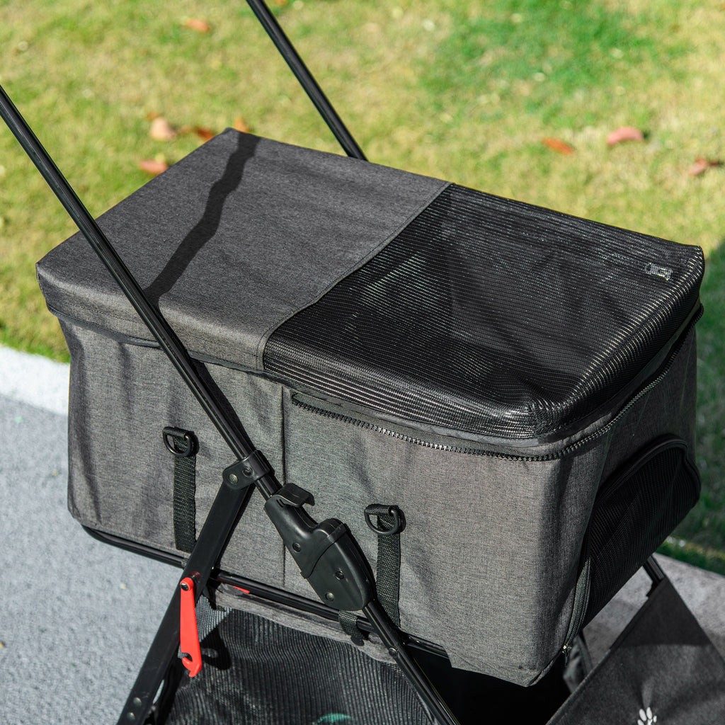 PawHut 3 in 1 Dog Stroller Convertible into Bag and Carrier with Leash and Cushion, Gray - Borgè