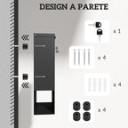 Wall-Mounted Metal Mailbox with Window and Lock, 30x8.5x32.5 cm, Charcoal Gray