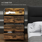 Chest of 4 Removable Drawers with Industrial Design in Wood and Steel, 60x29x85 cm, Brown and Black