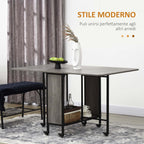 Folding Dining Table for up to 6 People with Shelf, in Wood and Metal, 130x80x74 cm, Grey