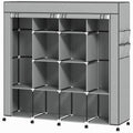 HOMCOM Portable Non-Woven Fabric and Steel Wardrobe with Wheels, 10 Compartments and 2 Hanging Rails, Dark Grey